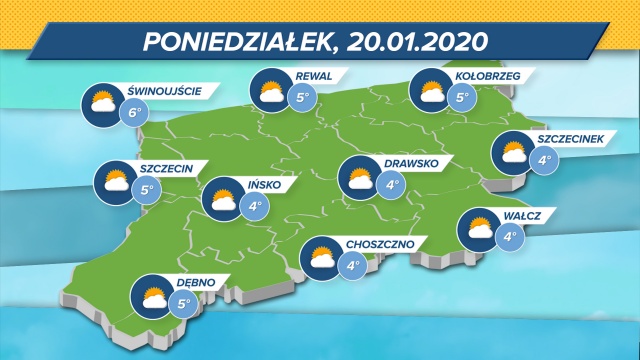 Maksymalne wskazania termometrów w Zachodniopomorskiem: 4-6 st. w skali Celsjusza. Wiatr południowo-zachodni, zachmurzenie całkowite. Ciśnienie wysokie.