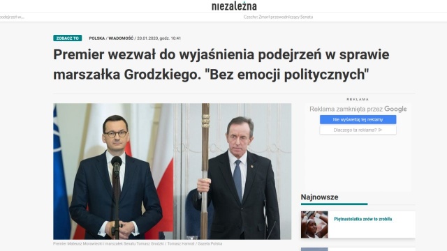 Premier Morawiecki: w sprawie marszałka Grodzkiego szybko powinny zareagować prokuratura i sąd