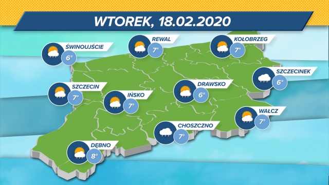 Zachmurzenie duże, choć możliwe przejaśnienia. Maksymalne wskazania termometrów w regionie: 6-8 stopni w skali Celsjusza. Ciśnienie średnie, wiatr z południowego zachodu, wilgotność: 74 proc.