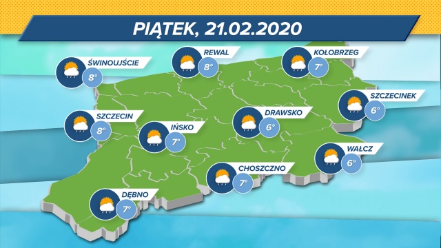Przelotne opady deszczu, jednak słonecznie w całym regionie. Od 6 stopni Celsjusza w Szczecinku, do 8 stopni w Szczecinie i Świnoujściu.