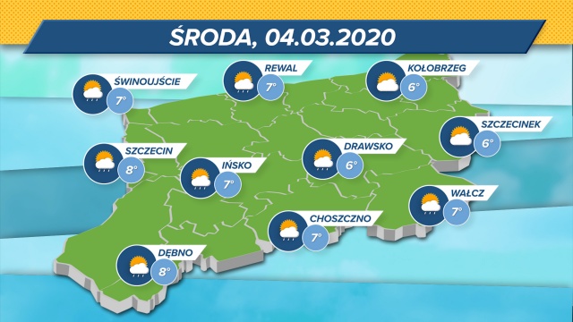 Chmury nad regionem. Termometry wskażą maksymalnie 6-8 stopni w skali Celsjusza. Ciśnienie niskie, wiatr z zachodu.