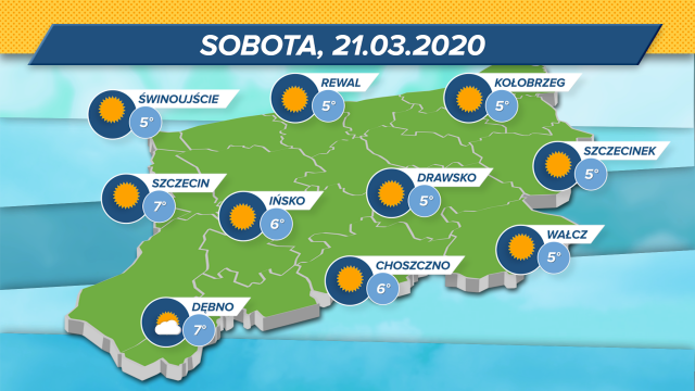 W nocy minimalnie poniżej zera, za dnia: maksymalne wskazania termometrów w regionie to 5-7 stopni w skali Celsjusza. Ciśnienie wysokie, wiatr z północy.