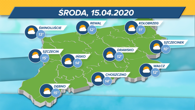 Termometry w regionie wskażą maksymalnie 10-15 stopni w skali Celsjusza. Wiatr z zachodu, umiarkowany. Ciśnienie wysokie.