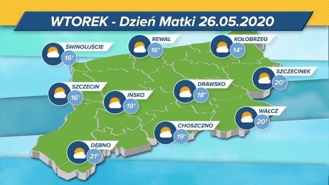 Maksymalne wskazania termometrów w regionie: 14-21 stopni w skali Celsjusza. Wiatr z północy, ciśnienie wysokie.