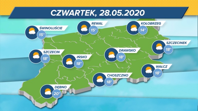 Może padać. Maksymalne wskazania termometrów w regionie: 14-20 stopni w skali Celsjusza. Ciśnienie wysokie, wiatr z północy.