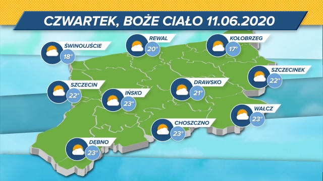 W czwartek nad regionem pojawiło się spore zachmurzenie. Temperatury oscylują w granicach 17-23 stopni Celsjusza.