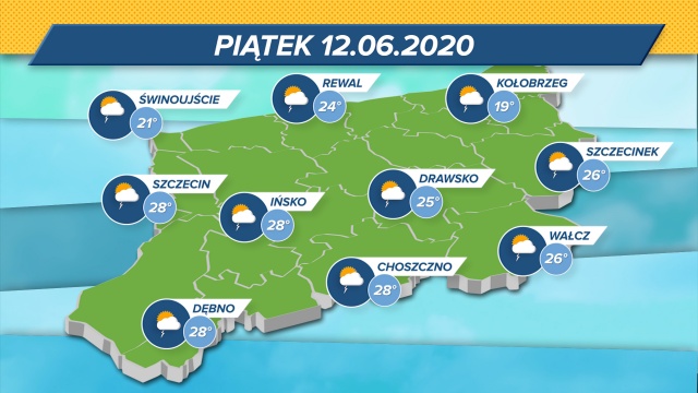Temperatury oscylują w granicach 19-28 stopni Celsjusza. Popołudniu może zagrzmieć nad regionem.