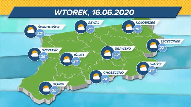 We wtorek w regionie ciepło i słonecznie, choć mogą pojawić się miejscowe zachmurzenia. Temperatury oscylują w granicach 18-26 stopni Celsjusza.