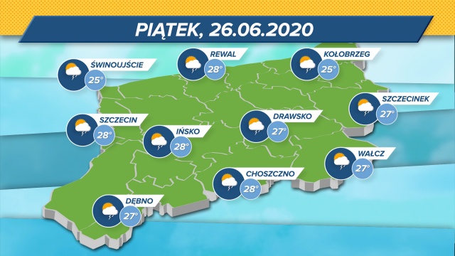 W piątek nad regionem mogą pojawić się burzowe chmury. Temperatury oscylują w granicach 25-28 stopni Celsjusza.