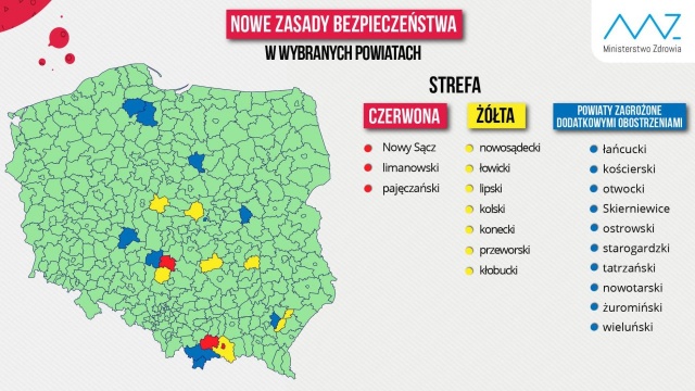 Ministerstwo Zdrowia: 10 powiatów w strefie czerwonej i żółtej