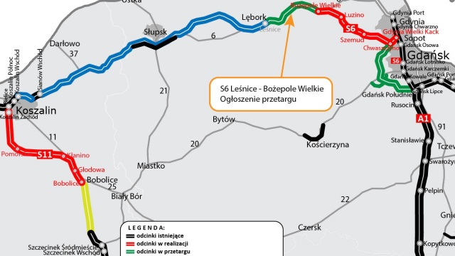 Powstanie kolejny odcinek ekspresowej trasy S6 przez Pomorze. Generalna Dyrekcja Dróg Krajowych i Autostrad w Gdańsku ogłosiła przetarg na trasę od Bożegopola Wielkiego do Lęborka.