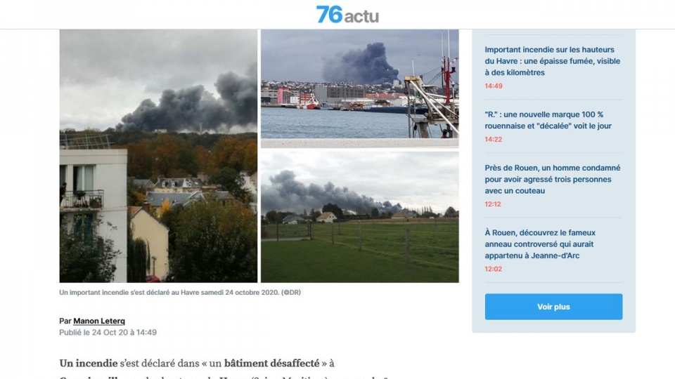 Lokalne media donoszą, że ogień widać z odległości kilku kilometrów. źródło: https://actu.fr/normandie/le-havre