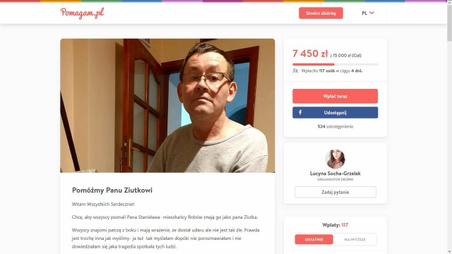 ,,Pomóżmy Panu Ziutkowi - pod takim hasłem ruszyła w sieci zbiórka funduszy na rehabilitację mieszkańca wsi Roby pod Mrzeżynem. 60-cio latek jest sparaliżowany po udarze, do tego jest w trudnej sytuacji finansowej.