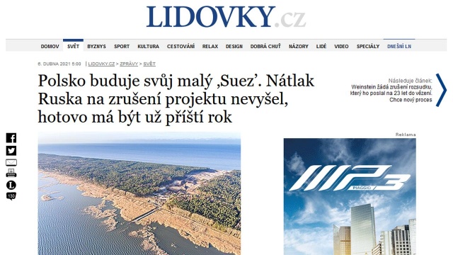 Czeska gazeta Lidove noviny pisze o budowie przekopu przez Mierzeję Wiślaną. Inwestycja jest nazywana małym Kanałem Sueskim. Dziennik wskazuje na jej strategiczne znaczenie.