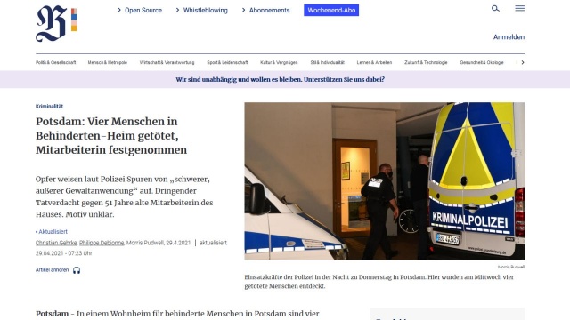 W domu opieki dla niepełnosprawnych w Poczdamie zginęły cztery osoby, a jedna została ciężko ranna. Policja zatrzymała 51-letnią kobietę pod zarzutem morderstwa.