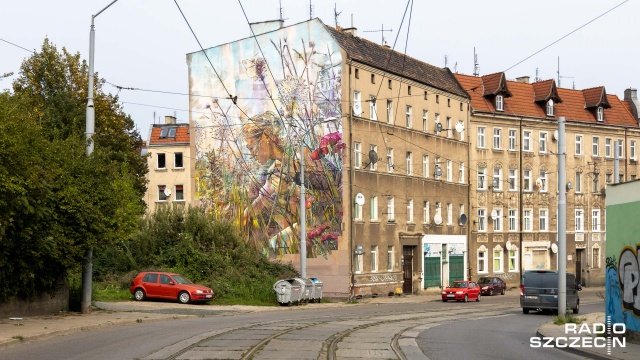 Dziewczynę na łące pełnej kwiatów przedstawia najnowszy mural, który powstał na ścianie kamienicy przy ul. Dębogórskiej w Szczecinie.