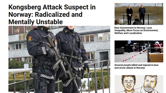 Norweska policja przypuszcza, że środowy atak w miasteczku Kongsberg był atakiem terrorystycznym. Wieczorem uzbrojony mężczyzna strzelał z łuku do przechodniów w rejonie miejscowego supermarketu. Zabił pięć osób.