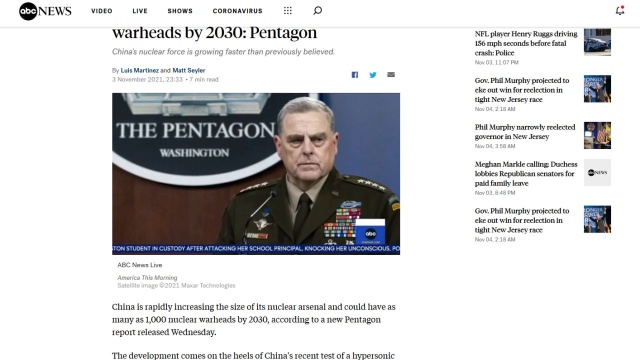 Chiny do 2030 roku mogą mieć nawet tysiąc nuklearnych głowic - poinformował Pentagon.