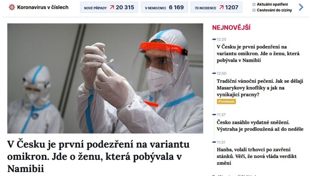W Czechach prawdopodobnie wykryto pierwszy przypadek zakażenia nową mutacją koronawirusa, Omikron. Zakażona ma być kobieta z miasta Liberec, która wróciła z Egiptu lub - według innego źródła - z Namibii.
