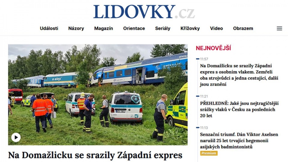 Po godzinie 8 w okolicach Domażlic w kraju pilzneńskim doszło do czołowego zderzenia dwóch pociągów. źródło: https://www.lidovky.cz/