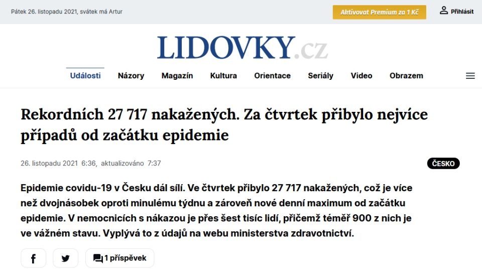 Czeskie ministerstwo zdrowia poinformowało o rekordowej liczbie prawie 28 tysięcy nowych zakażeń. W szpitalach jest ponad 6 tysięcy chorych na COVID-19. źródło: https://www.lidovky.cz