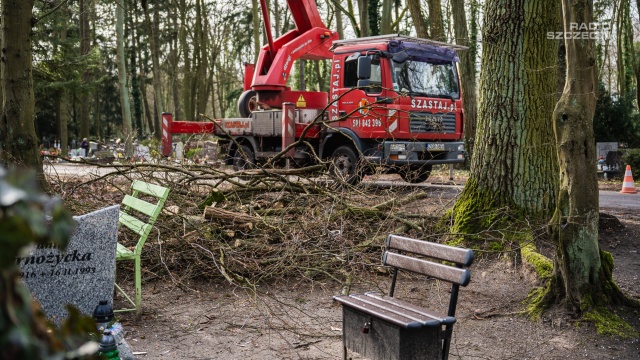 Fot. Mateusz Papke [Radio Szczecin] Na Cmentarzu Centralnym trwa sprawdzanie szkód po wichurze [WIDEO, ZDJĘCIA]