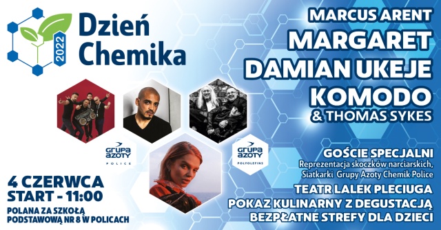 Margaret, Damian Ukeje oraz Komodo wystąpią w sobotę 4 czerwca podczas Dnia Chemika. Partnerem wydarzenia jest Radio Szczecin. Prowadzący audycje na naszej antenie zadbają o dobrą atmosferę od rana do wieczora.