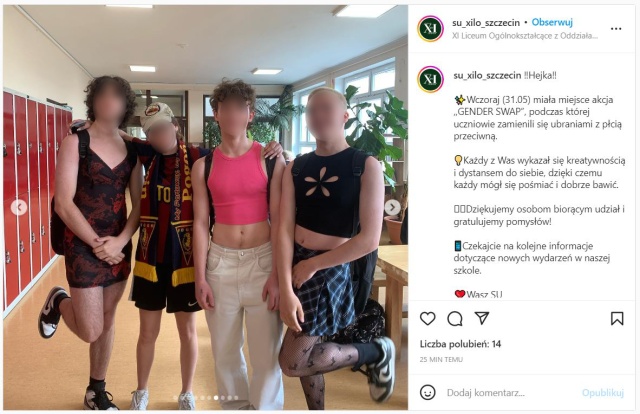 Jestem tym zbulwersowana, nikt mnie nie poinformował jako rodzica, że w szkole będzie propagowany homoseksualizm - mówi matka jednego z uczniów w XI Liceum Ogólnokształcącym w Szczecinie.