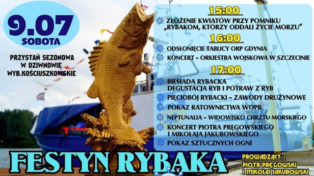 W programie m.in. neptunalia, czyli widowisko chrztu morskiego, pokazy ratownictwa WOPR, pięciobój rybacki i degustacja ryb.
