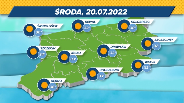 Upał w całym regonie i bez chmur na niebie. Najcieplej na południu województwa, ale niewiele chłodniej w Szczecinie. W czwartek wciąż bardzo ciepło.