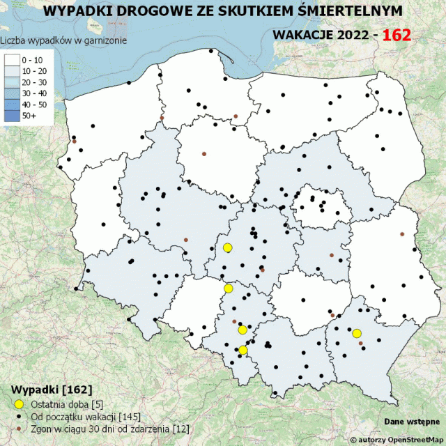 Od początku wakacji na polskich drogach doszło do 162 wypadków ze skutkiem śmiertelnym. Policja apeluje o zachowanie rozsądku na drogach i przypomina o zasadzie ograniczonego zaufania.