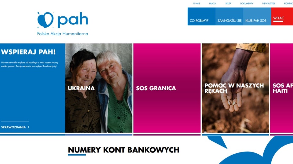 Polska Akcja Humanitarna apeluje o wpłaty finansowe na pomoc dla Ukrainy. źródło: https://www.pah.org.pl/wplac/