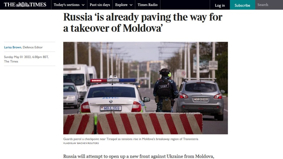 Zajęcie Mołdawii umożliwiłoby Rosji wejście do Odessy od zachodu. źródło: https://www.thetimes.co.uk/