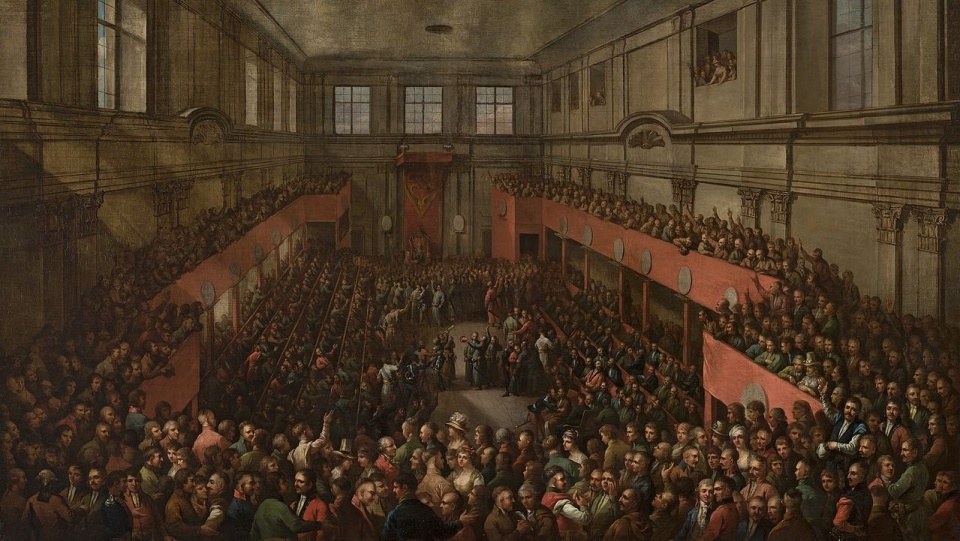Uchwalenie Konstytucji 3 maja 1791 roku, obraz Kazimierza Wojniakowskiego z 1806 roku. źródło: https://pl.wikipedia.org/wiki/Konstytucja_3_maja