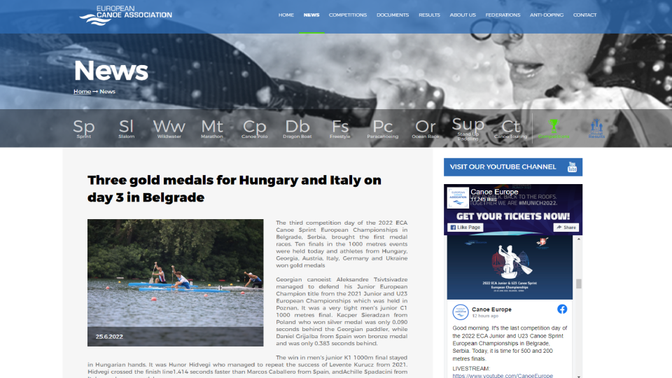 Screen ze strony organizatora Mistrzostw / canoe-europe.org