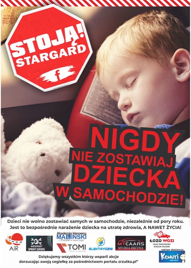 Mat. www.facebook.com/OficjalnyStojaStargard "Nigdy nie zostawiaj dziecka samego w samochodzie" [WIDEO]