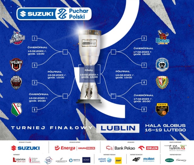 Osiem drużyn, w tym PGE Spójnia Stargard i King Szczecin wystąpią w rozpoczynającym się dziś w Lublinie finałowym turnieju Pucharu Polski w koszykówce mężczyzn. Pucharowe zmagania w hali Globus zainauguruje mecz koszykarzy Spójni z Kingiem.