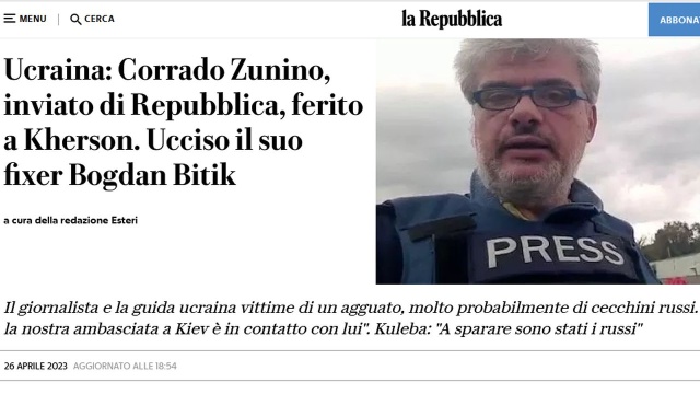 Ukraiński reporter współpracujący z włoskim dziennikiem La Repubblica zginął z ręki snajperów na południu Ukrainy. Jego włoski kolega, korespondent gazety został ranny i trafił do szpitala w Chersoniu.