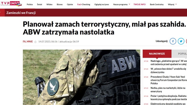 ABW zatrzymało 18-latka, który planował zamach terrorystyczny przy użyciu pasa szahida - informuje portal tvp.info. Mężczyzna został zatrzymany na Dolnym Śląsku.