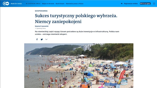 Po niemieckiej stronie wyspy Uznam stagnacja, w Świnoujściu boom turystyczny wynikający z licznych inwestycji na polskiej części wyspy - o sukcesie turystycznym polskiego wybrzeża informuje niemiecki portal DW.