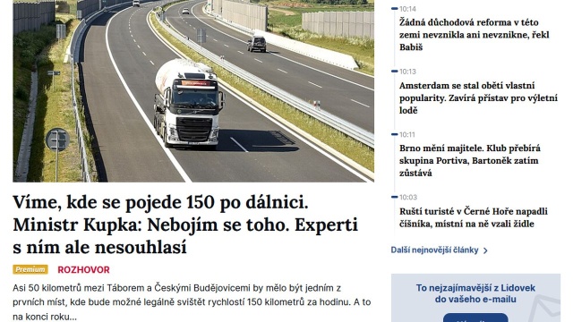 Wyższy limit prędkości na wybranych odcinkach czeskich autostrad będzie obowiązywał od końca 2025 roku. Minister transportu Martin Kupka poinformował o tym w wywiadzie udzielonym dziennikowi Lidov Noviny.