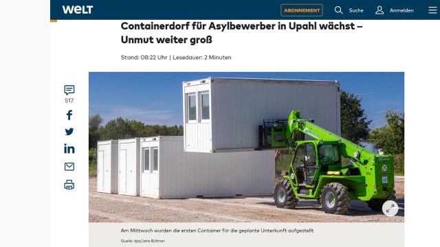 Mimo protestów mieszkańców meklemburskiej wioski Upahl trwa budowa miasteczka kontenerowego dla osób ubiegających się o azyl w Niemczech. Pisze o tym Die Welt.
