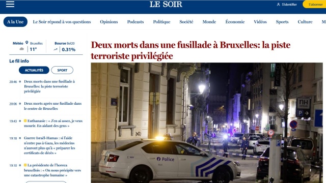 Dwie osoby zabite, jedna ranna - to bilans poniedziałkowego ataku terrorystycznego w centrum Brukseli.