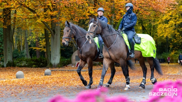 Policja czuwa nad porządkiem na szczecińskich cmentarzach. Tradycyjnie na tym największym, czyli centralnym funkcjonariusze patrolują teren na koniach.
