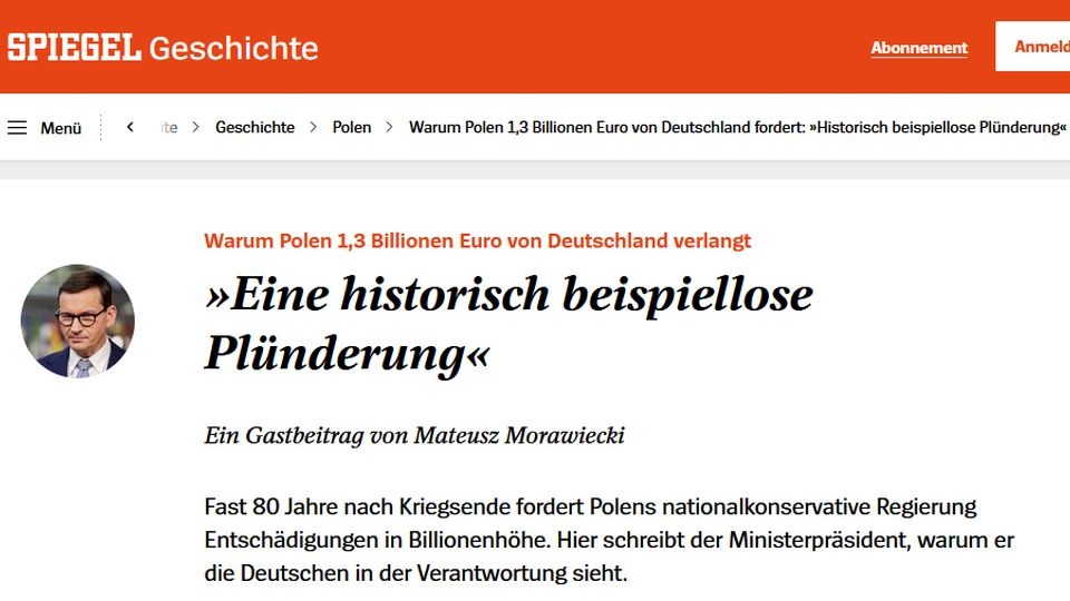 Mateusz Morawiecki zauważa, że Niemcy znają wprawdzie "mroczne oblicza" swojej historii, ale niektóre jej rozdziały zostały przykryte "grubą warstwą kurzu niepamięci". źródło: https://www.spiegel.de