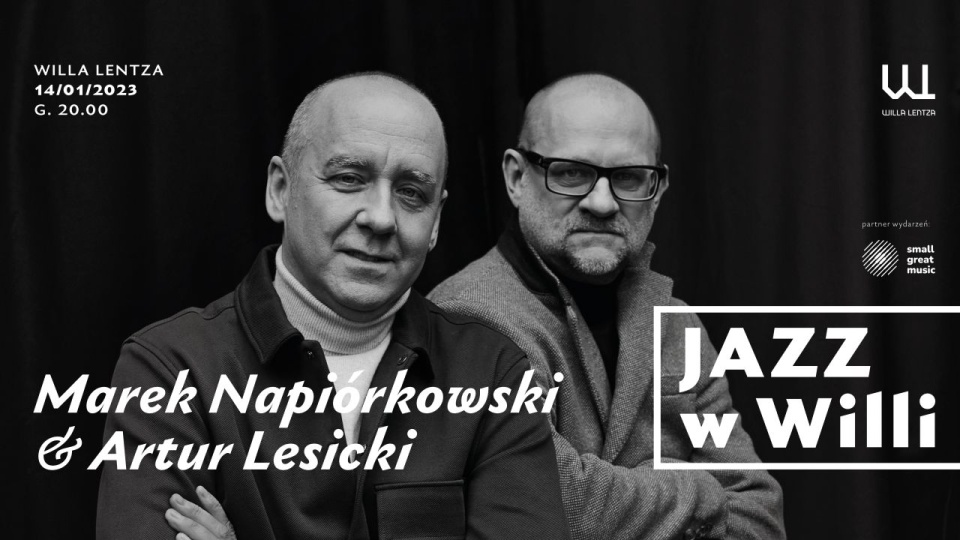 Gitarzyści Marek Napiórkowski (od lewej) i Artur Lesicki. Fot. Materiały prasowe Willi Lentza w Szczecinie. Projekt graficzny Piotr Wardziukiewicz
