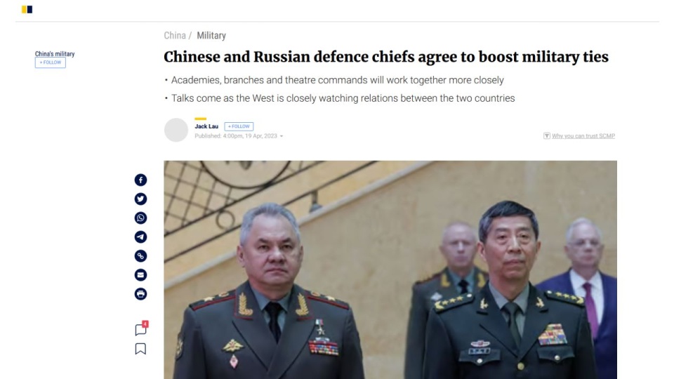 Chiny i Rosja zacieśniają współpracę wojskową - pisze hongkoński dziennik "South China Morning Post". źródło: https://www.scmp.com/