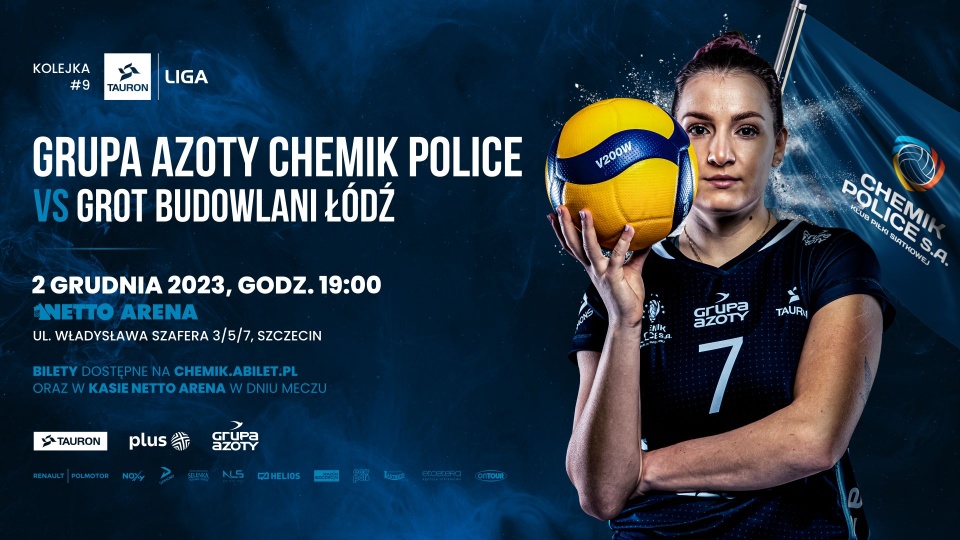 Sobotni mecz Grupy Azoty Chemika Police z zespołem Grot Budowlani Łódź rozpocznie się o godzinie 19 w hali Netto Arena przy ulicy Szafera w Szczecinie. Graf. Chemik Police
