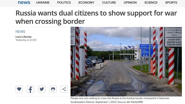 Rosyjscy pogranicznicy wymagają od przekraczających estońsko-rosyjską granicę potwierdzenia na piśmie, że popierają wojnę Rosji na Ukrainie.