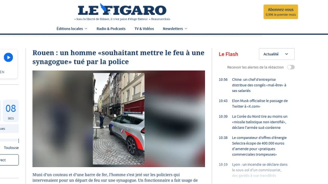 Policja zastrzeliła mężczyznę, który próbował podpalić synagogę w Rouen na północy Francji. Władze mówią o kolejnym w ostatnich miesiącach ataku na społeczność żydowską w tym kraju.